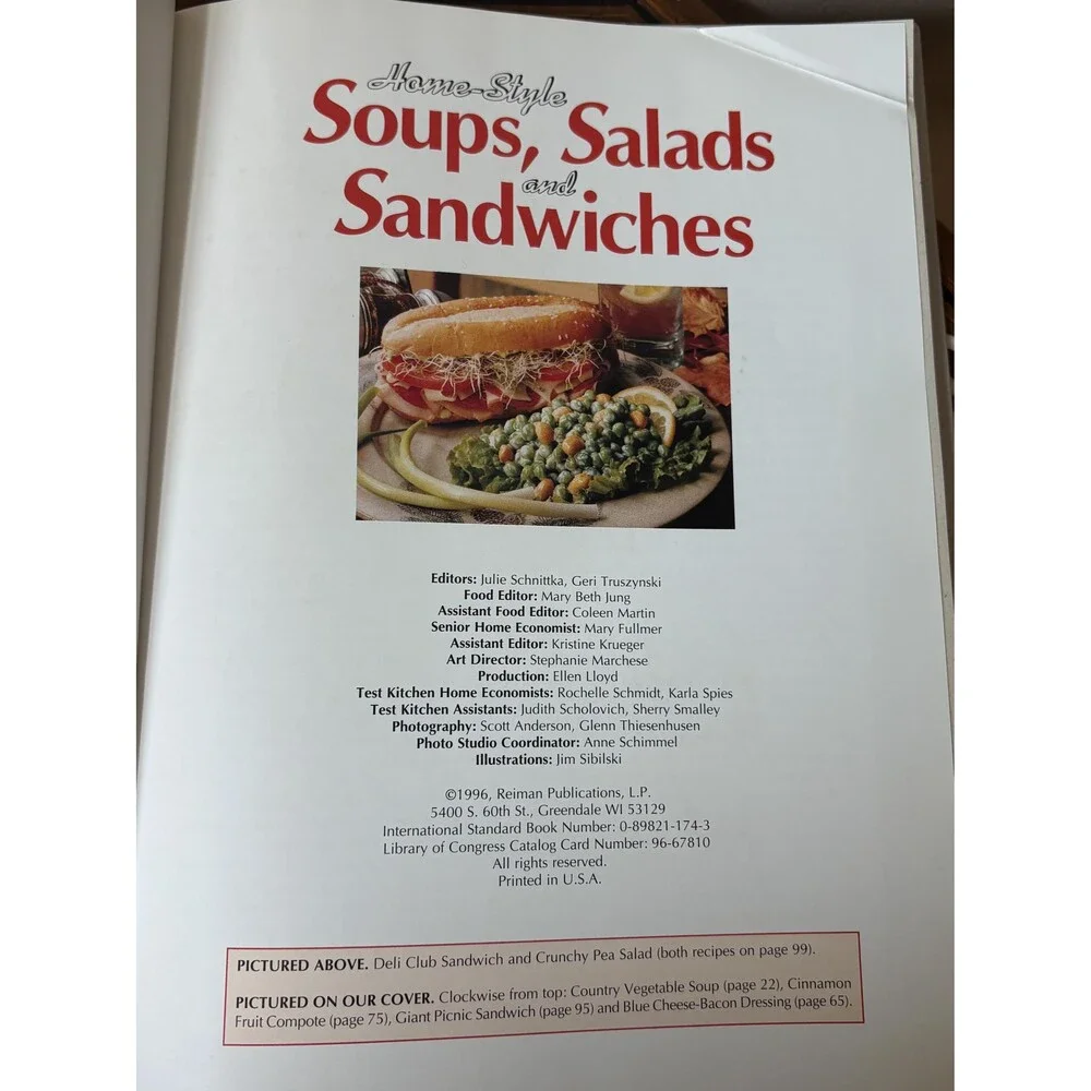 Vintage Cookbook: Home-Style Soups, Salads and Sandwiches 1996 Hardcover